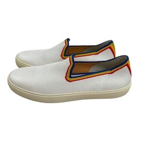 ROTHYS White Knit Rainbow Trim Sneakers Womens 10.5 Slip On Washable